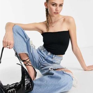 Topshop Shirred Strapless Black Tube Top, Size US 10